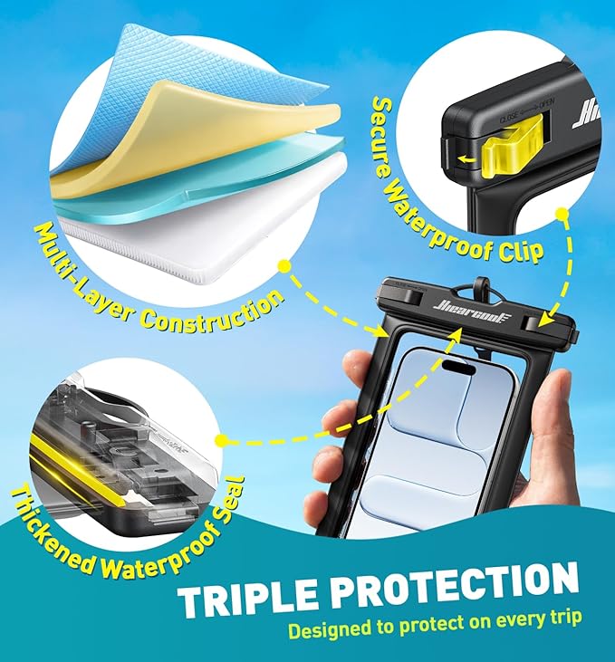 Hiearcool Universal Waterproof Case, Waterproof Phone Pouch Compatible for iPhone 17 16 15 14 13 Pro Max XS Plus Samsung Galaxy S22 Cellphone Up to 8.9", IPX8 Cellphone Beach Bag for Travel - 2 Pack