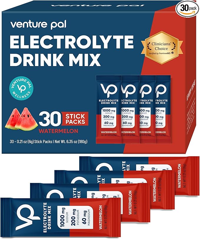 Venture Pal High Sodium Sugar Free Electrolytes Powder Packet - Hydration Packets with Vitamin, Sodium & Potassium | Zero Calories | Vegan, Keto & Paleo Friendly Electrolyte Drink Mix - 30 Sticks