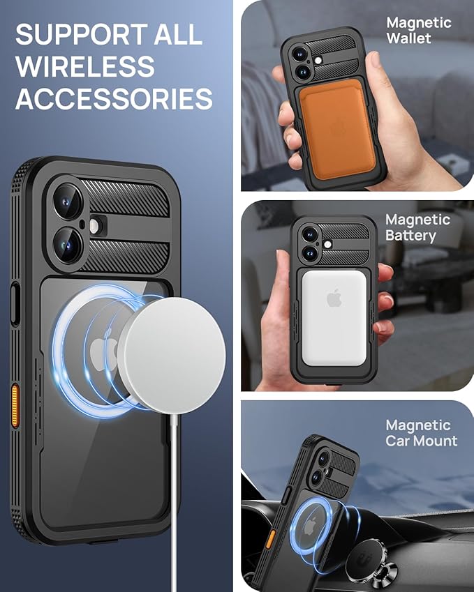 Lanhiem Magnetic for iPhone 16 Plus Waterproof Case, Built-in Privacy Screen Protector, Compatible with MagSafe, Anti-Spy Full Body Phone Case for iPhone 16 Plus 6.7", Black
