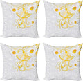 Ambesonne Daffodil Throw Pillow Cushion Case Pack of 4, Daffodils on Ornate Background Floral Repeating Swirling Curves Spring Pattern, Modern Accent Double-Sided Digital Printing, 16", Grey Yellow