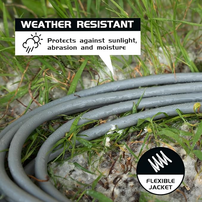 Indoor Outdoor Extension Cord Weatherproof, UL Certified, 16 Gauge 8FT Grey 3 Prong Heavy Duty, 16/3 SJTW 13A Power Cord for Outdoor Lights, Appliances, Lawn