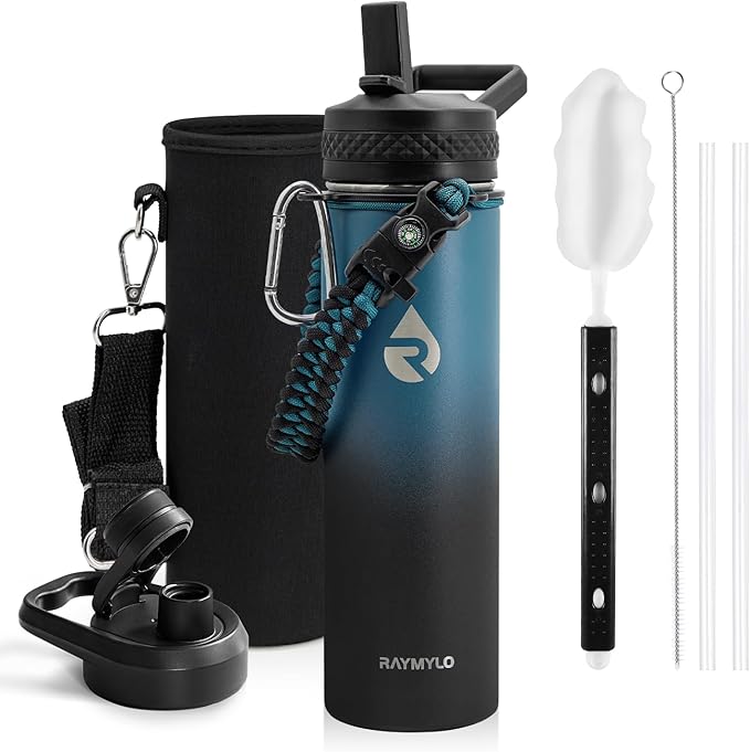 RAYMYLO Insulated Water Bottle 20 oz, Triple Wall Vacuum Stainless Steel (Cold for 24Hrs, Hot for 12Hrs), Leak Proof & Non-BPA, Kids Water Bottle Jug for School with Straw Spout Lids