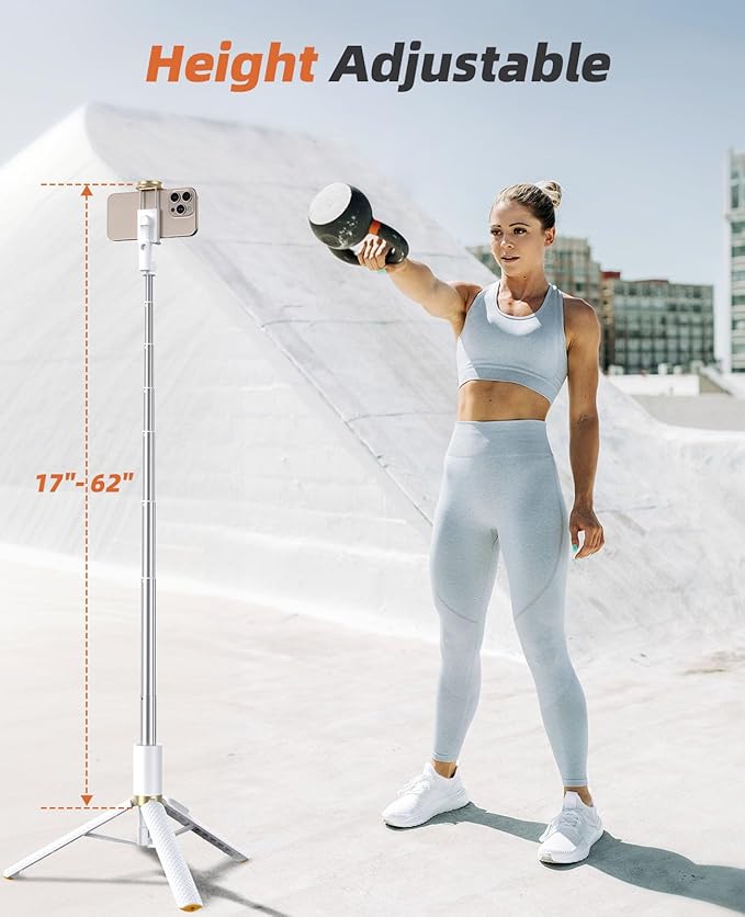 Vimose Phone Tripod & Selfie Stick with Remote, Portable, Lightweight for Video Recording Vlog, Extendable Travel Tripod Stand Compatible with iPhone Android, White, 62"