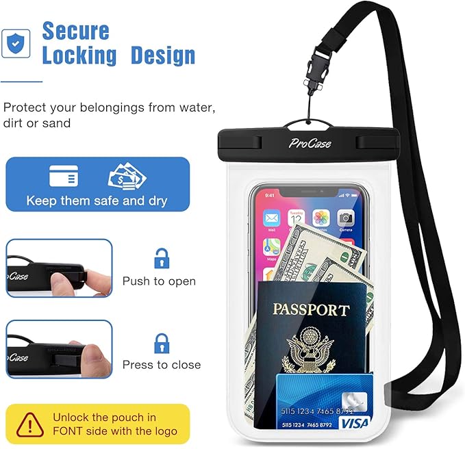 ProCase 6 Pack Waterproof Phone Pouch Dry Bag Underwater Case for iPhone 16 15 14 13 12 11 Pro Plus Max Mini Xs XR X 8 7, Galaxy S23 S22 S21 Ultra Note up to 7" -Black