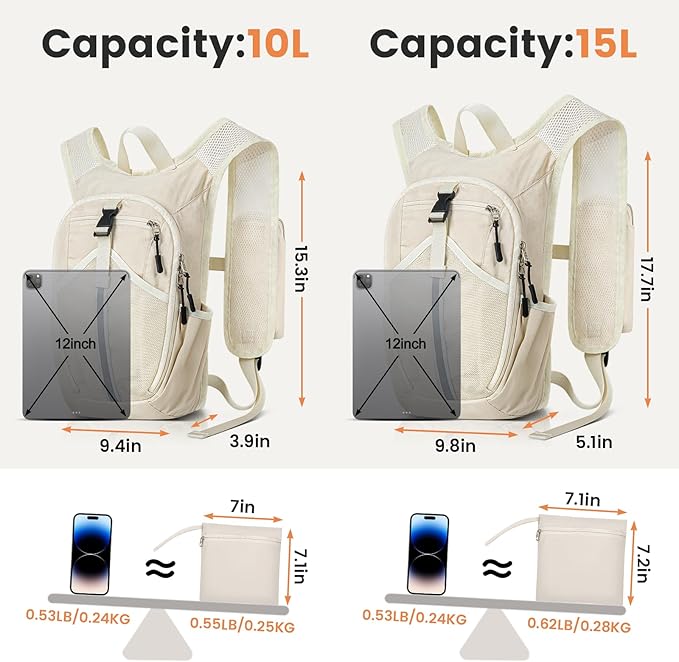 Small Hiking Backpack 15L- Lightweight Packable Foldable Backpack for Travel Camping Outdoor Commute, Compact Rucksack for Women Men(Beige)