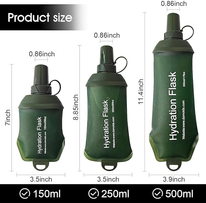 WILDREEDS 250ml Soft Flask, TPU Collapsible Soft Water Bottle for Hydration Pack, Running Vest, Folding Water Bottle for Hiking Cycling Climbing-2Pcs, Green