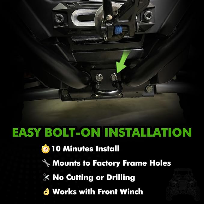 Front Tow Hook Tow Loop Compatible with Polaris RZR 900S 1000S 1000XP General – Heavy Duty 16mm Steel Recovery Hook, Black Powder Coated, Easy Bolt-On Installation
