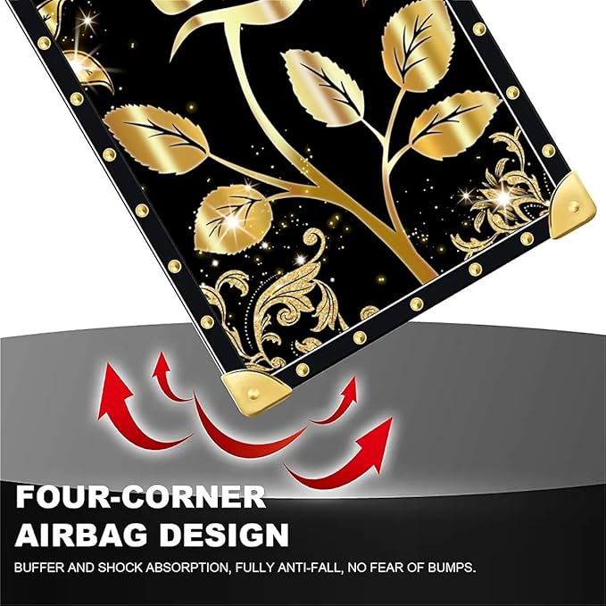 for iPhone 17 Pro Max Case Luxury Golden Decoration for Girl Women Soft TPU Shockproof Protective Hard PC Back for iPhone 17 Pro Max Crazy Pattern Shine Gold Rose