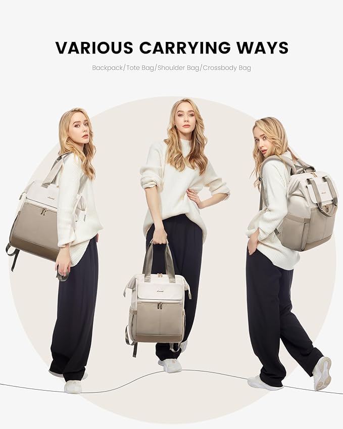 LOVEVOOK Laptop Backpack for Women, 15.6 Inch Work Laptop Bag with USB Port, Fashion Teacher Nurse Backpack Purse, Waterproof Travel Computer Backpack with Organizer Bag, 2PCS, Beige-Khaki