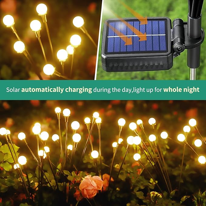 vignuto Solar Lights Outdoor Waterproof,6 Packs 48LED, Garden Decor, Patio Decor, Firefly Lights Solar Outdoor, Unique Gifts for Women