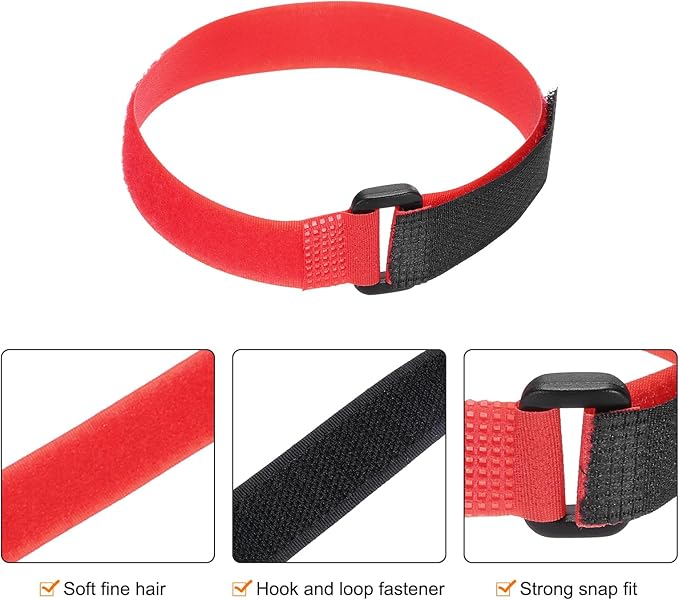 MECCANIXITY 5Pcs Reusable Battery Tie Down Straps,0.8x16" Red Nylon Multipurpose Battery Hold Down Adjustable Cinch Strap Hook Loop Fastening Tie for Quadcopters FPV RC Drone Boat Car