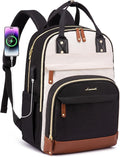 LOVEVOOK Backpack for Women,Laptop Backpack Women,Fit 15.6 Inch Laptop Bag,School Backpack,Fashion Travel Work Anti-theft Bag,Waterproof Business Computer College Backpack Purse,Beige-Black-Brown(usb)