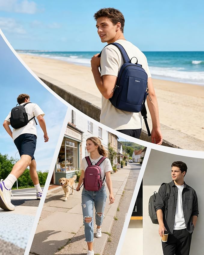 ECOHUB Mini Anti-Theft RFID Backpack for Women and Men, Water-Resistant, Lightweight Travel Daypack with iPad Sleeve, Key Holder, 9 Pockets, Stylish Comfortable, Blue