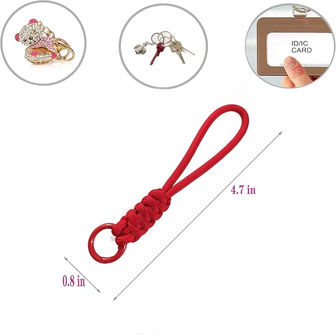 Colorful Braided Paracord Keychain, 12cm Length, Multi-Color Pack with Ring, Decorative Woven Rope Strap