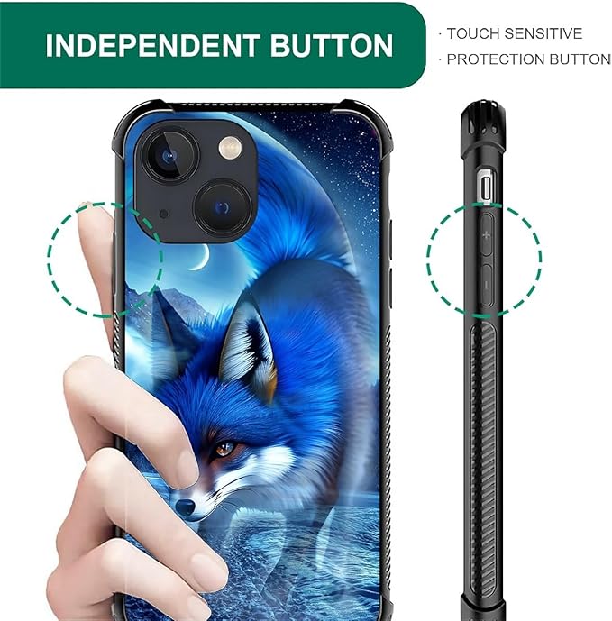 for iPhone 14 Case, Snowy Mountain Fox Lake Pattern Graphic Design Girl Boy Soft Silicone Hard Acrylic Shock Protection for iPhone 14