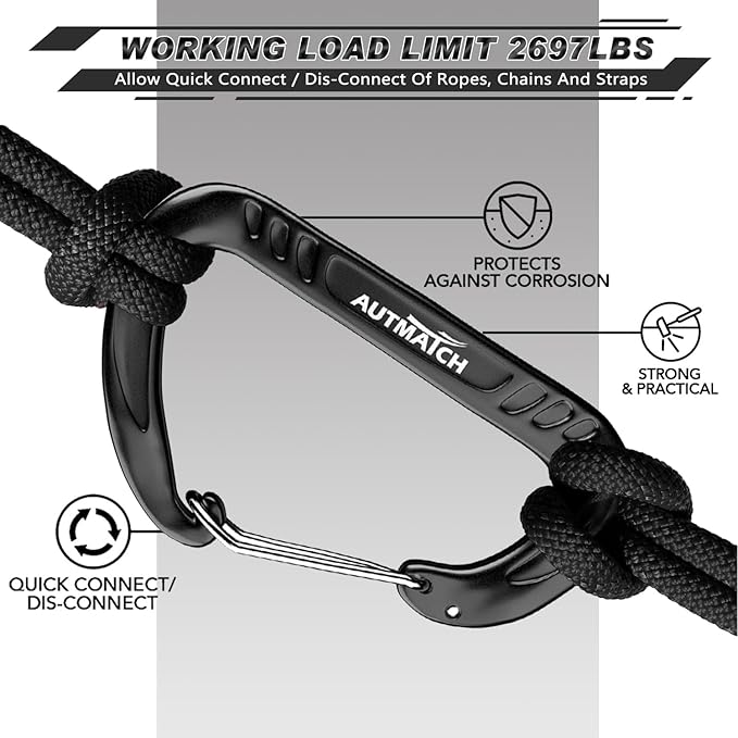 AUTMATCH Carabiner Clips, 3" Spring Snap Hook Caribeener Clips Buckle Heavy Duty Locking Carabiners Chain Quick Links, 4 Pack