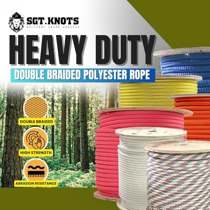 SGT KNOTS Arborist Double Braided Polyester Rope - Heavy Duty Tree Pulling Rope, Rigging, Tree Ropes, Arborist Pulling, Felling, Sailing, Industrial Rigging (0.625 in x 25 ft) Pink