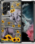 for Samsung Galaxy S23 Ultra Case, Cute Little Elephant Sunflower White Line Art Pattern Graphic Design Soft Silicone Hard Acrylic Shock Protection for Samsung Galaxy S23 Ultra