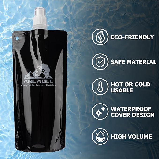 Ancable 17oz Collapsible Water Bottles, 6-Pack Reusable Travel Foldable Water Bottles for Hiking Camping Running Bike, BPA-Free Water Bottle