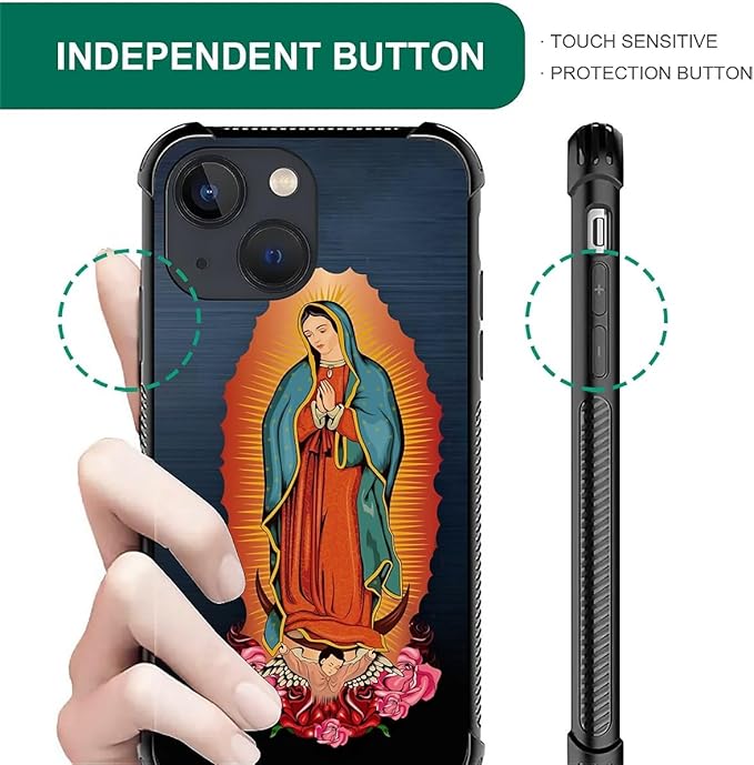 for iPhone 14 Case, Red Virgen Guadalupe Pattern Graphic Design Girl Boy Soft Silicone Hard Acrylic Shock Protection for iPhone 14