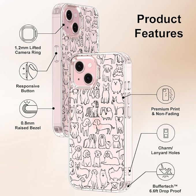 MOSNOVO Case for iPhone 15 Plus/iPhone 14 Plus, [Buffertech 6.6ft Military-Grade Drop Protection] [Anti Peel Off Tech] Clear TPU Bumper Phone Case Cover Design - Doodle Dog
