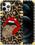 Compatible with iPhone 12 12 Pro Case, Brown Leopard Print Mouth Luxury Golden Decoration for Girl Women Soft TPU Shockproof Protective Hard PC Back for iPhone 12 12 Pro