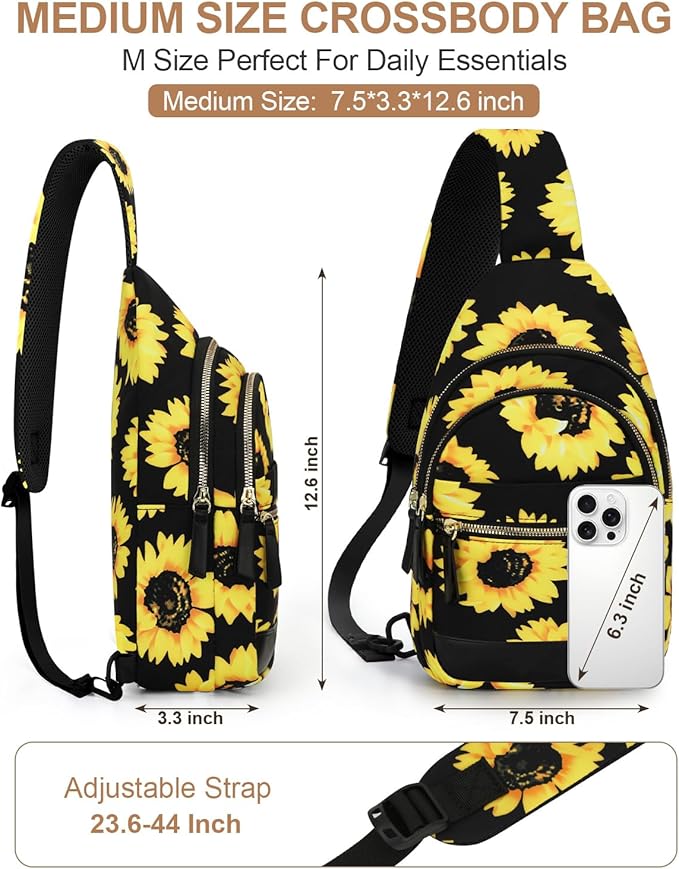 Capolo Sling Bag for Women Men Waterproof Crossbody Bags for Women Trendy Casual Fanny Pack with Convertible Shoulder Strap Chest Bag for Travel Hiking(Sunflower, Medium)