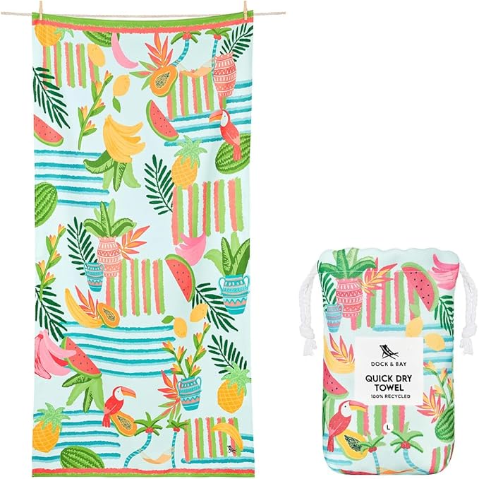 Dock & Bay Beach Towel - Quick Dry, Sand Free - Compact, Lightweight - 100% Recycled - Includes Bag - Havana Cabana - Set of 4 - Extra Large (200x90cm, 78x35)