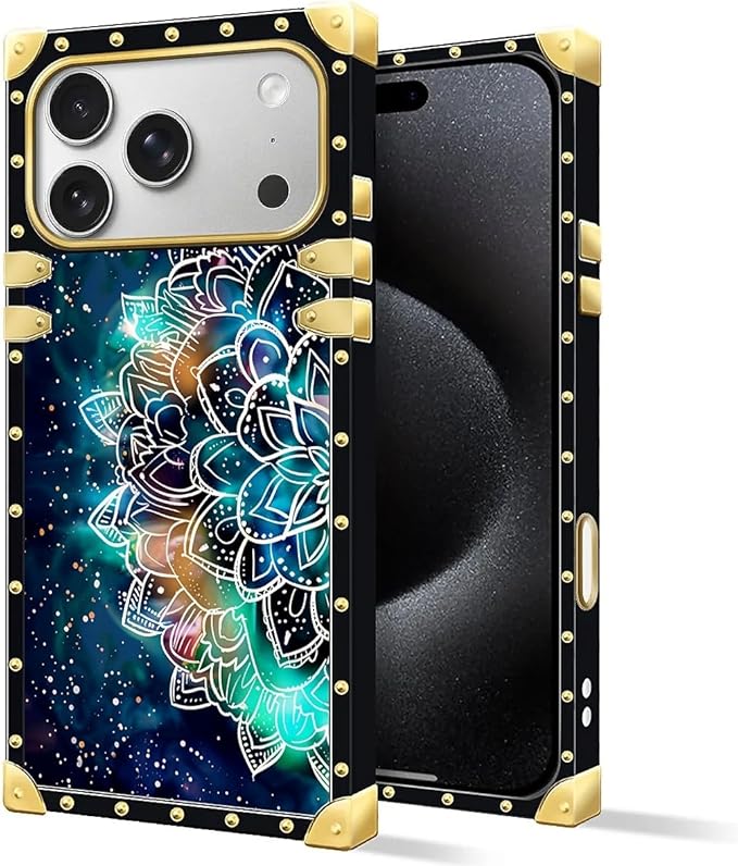 for iPhone 17 Pro Max Case Luxury Golden Decoration for Girl Women Soft TPU Shockproof Protective Hard PC Back for iPhone 17 Pro Max Crazy Pattern Starry Sky Colourful Mandala