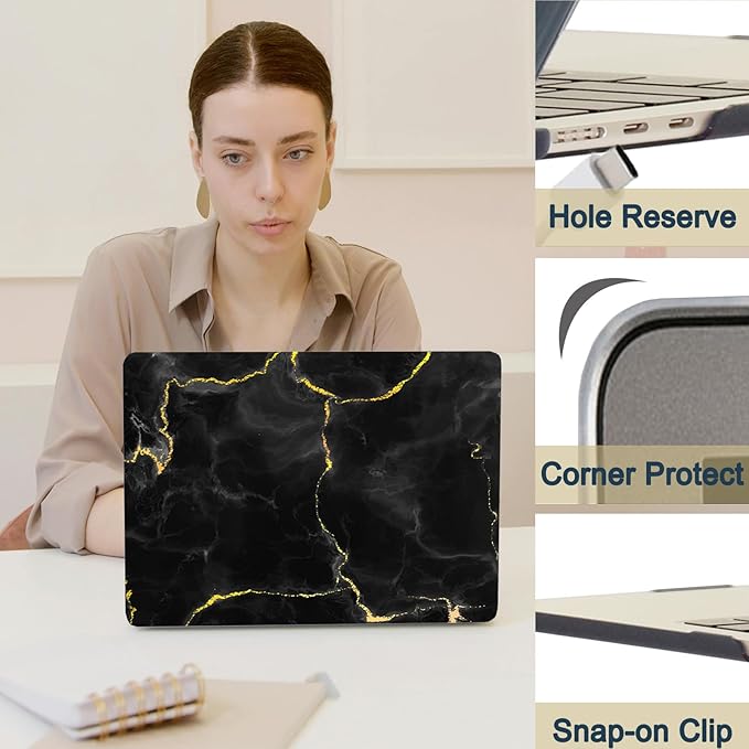 Case for New MacBook Pro 15 inch 2019 2018 2017 2016 Release (Model A1990 A1707),Anti-Fingerprint Hardshell Protective Case Cover & Keyboard Cover for Pro 15.3",Black Marble