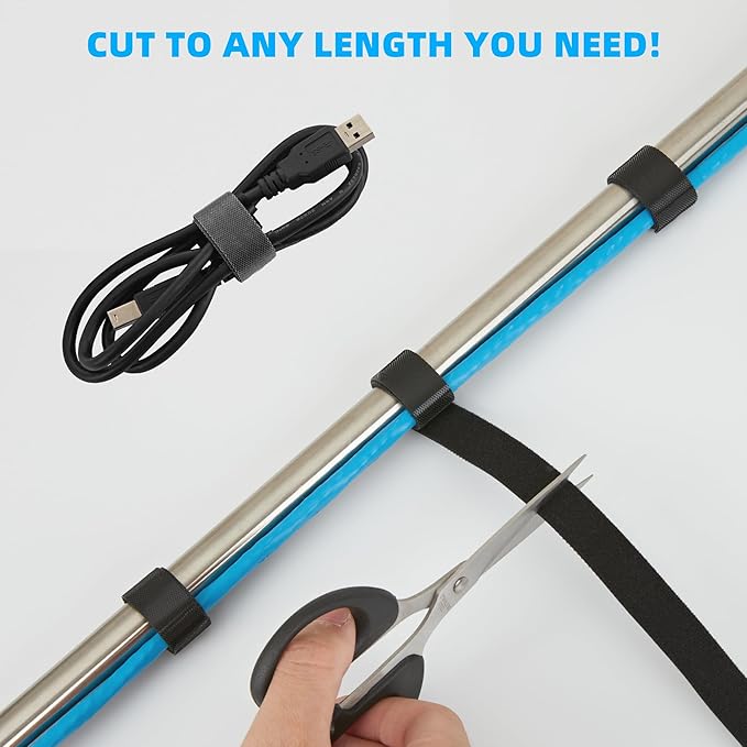 60 ft x 3/4 inch Hook and Loop Roll, Reusable Fastening Cable Ties, Multi-Purpose Cable Management Wire Ties Cable Straps for Organizing Home, Office and Data Centers