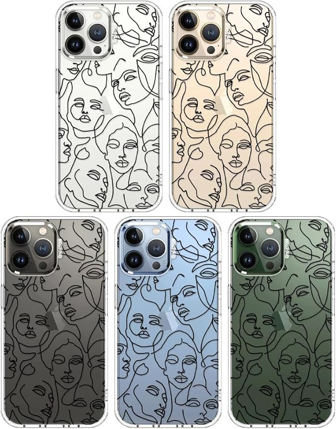 MOSNOVO Case for iPhone 13 Pro Max, [Buffertech 6.6ft Military-Grade Drop Protection] [Anti Peel Off Tech] Clear TPU Bumper Phone Case Cover Design - Abstract Face Line Art