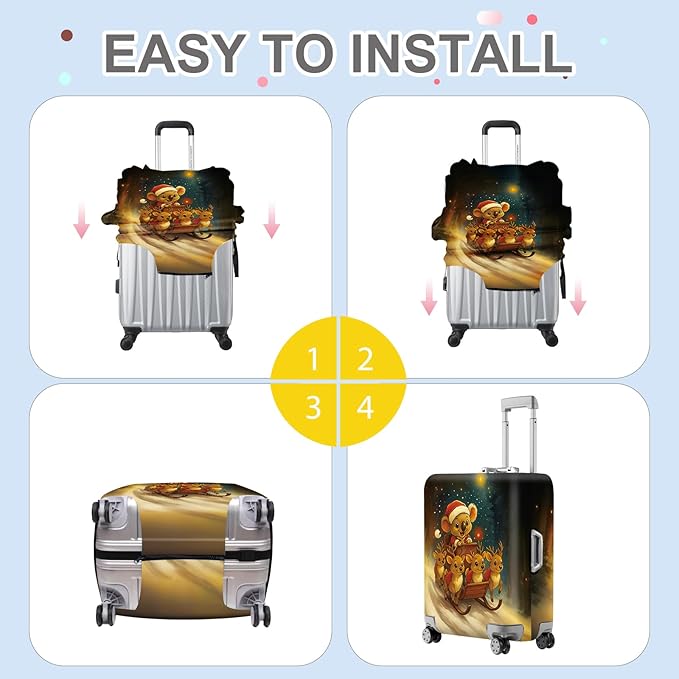 ANNA QUEEN Christmas Koala Luggage Cover, Cute Santa Koala with Reindeer Suitcase Protector, Washable Stretchable Travel Sleeve for 28-30 Inch Luggage