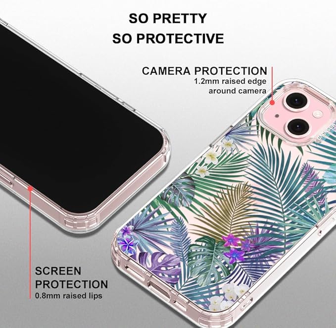 MOSNOVO Case for iPhone 15, [Buffertech 6.6ft Military-Grade Drop Protection] [Anti Peel Off Tech] Clear TPU Bumper Phone Case Cover Design - Tropical Rainforests