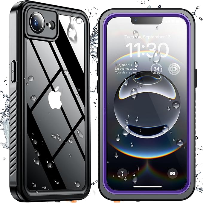 SPIDERCASE for iPhone 16e Case/iPhone 17e Case Waterproof,Built-in Screen & Camera Lens Protector[IP68 Underwater] Full Body Protection Phone Case for iPhone 16e/iPhone 17e 6.1'', Purple/Clear | Waterproof, Built-in Screen, IP68 Underwater
