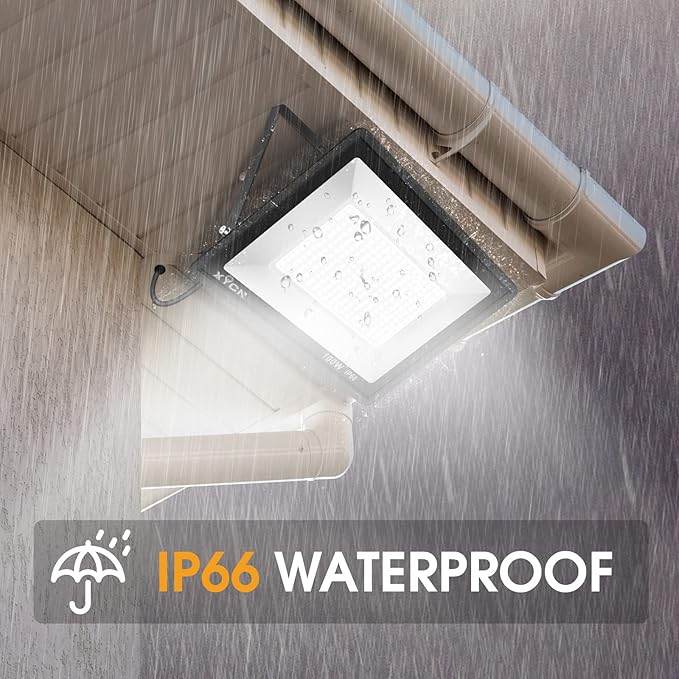 XYCN 4 Pack 100W LED Flood Light, IP66 Waterproof Outside Flood Light, 12500LM Super Bright Outdoor Security Lights, 5000K Daylight White Floodlight for Yard Garden Playground Basketball Court Patio