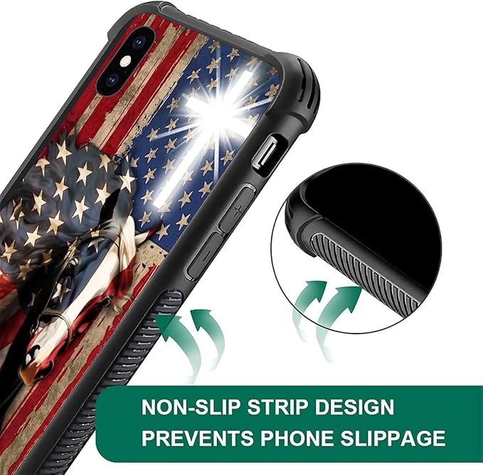 for iPhone Xs Max Case, Red American Flag Horse Cross Pattern Graphic Design Girl Boy Soft Silicone Hard Acrylic Shock Protection for iPhone Xs Max