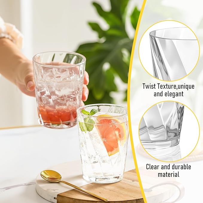 LemonRoad 12 Pack Reusable Plastic Drinking Glasses Set - 20oz & 13.5oz Stackable Tumbler, Shatter-resistant Highball Cup for Water, Cocktail, Iced Coffee, Indoor Outdoor Use, BBQ, Patio, Pool (Clear)