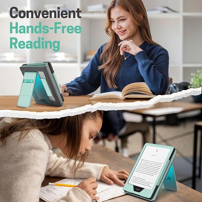 TNP Stand Case for Kindle Paperwhite 12th Generation 2024 / Kindle Colorsoft Signature Edition with Hand Strap & Card Slot - 7" PU Leather Protective Folio Cover with Auto Wake/Sleep, Agave Green