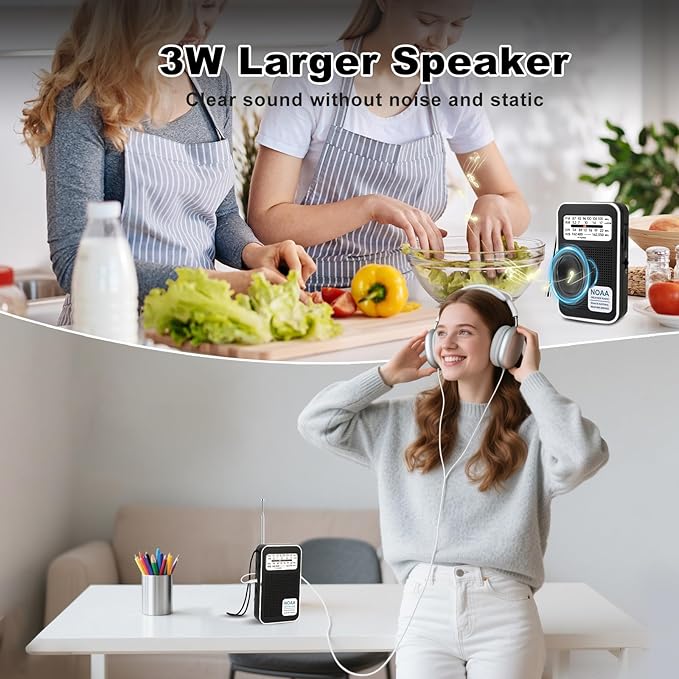 Portable Personal NOAA Weather Radio, 4-Band AM/FM/SW/WB Emergency Transistor Radio, Best Reception, Long Antenna, Dual Power, Type-C & 3.5mm Headphone Jack for Hurricane Camping Daily