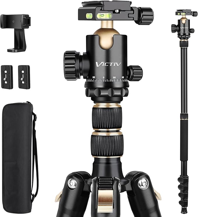 Professional DSLR Tripod for Photography - Tall, Lightweight & Heavy Duty - Spotting Scopes, Telescope & Binoculars - Compact Complete Tripod Unit