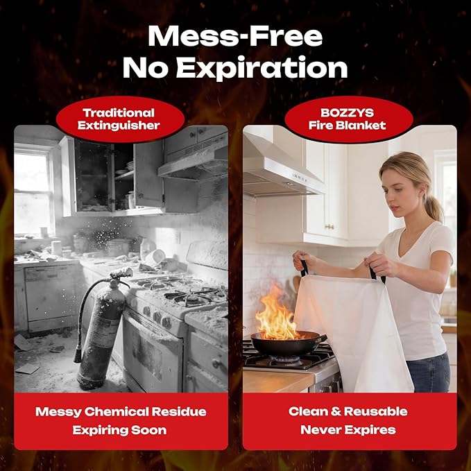 Fire Blanket 3-Pack | Fiberglass Prepared Fire Suppression | 40"x40" Fire Blankets Emergency for Home and Kitchen