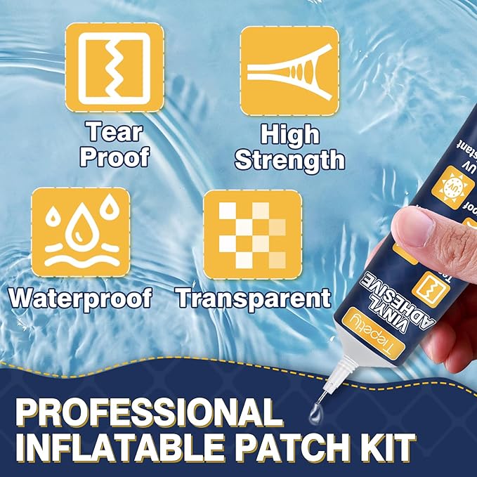 Tiepetly Vinyl Repair Kit Transparent, Air Mattress Patch Kit Heavy Duty, Pool Liner Patch Waterproof, for TPU, EVA, ABS, PVC, Inflatables, Swimming Pool, etc (60ml)