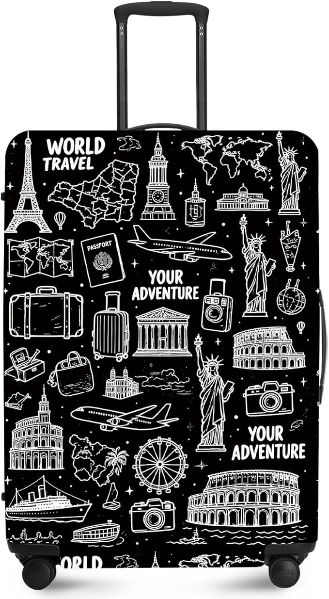 ANNA QUEEN Travel Seamless Pattern Luggage Cover -Stretchable Airplane Suitcase Protector Sleeve,Universal Washable Fit for 28-30 Inch Checked Baggage,Water Resistant Durable Luggage Protector,L