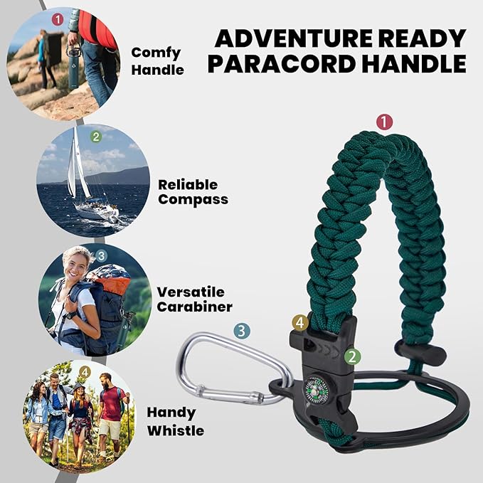 RAYMYLO Insulated Water Bottle 24oz, Triple Wall Vacuum Stainless Steel (Cold for 24Hrs, Hot for 12Hrs), Leak Proof & Non-BPA, 24oz Hydro Water Flask with Paracord Handle & Straw Spout Lids