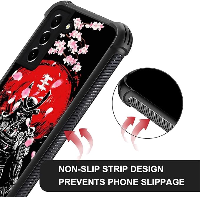 for Samsung Galaxy S21 FE Case, Sakura Japanese Samurai Pattern Graphic Design Girl Boy Soft Silicone Hard Acrylic Shock Protection for Samsung Galaxy S21 FE