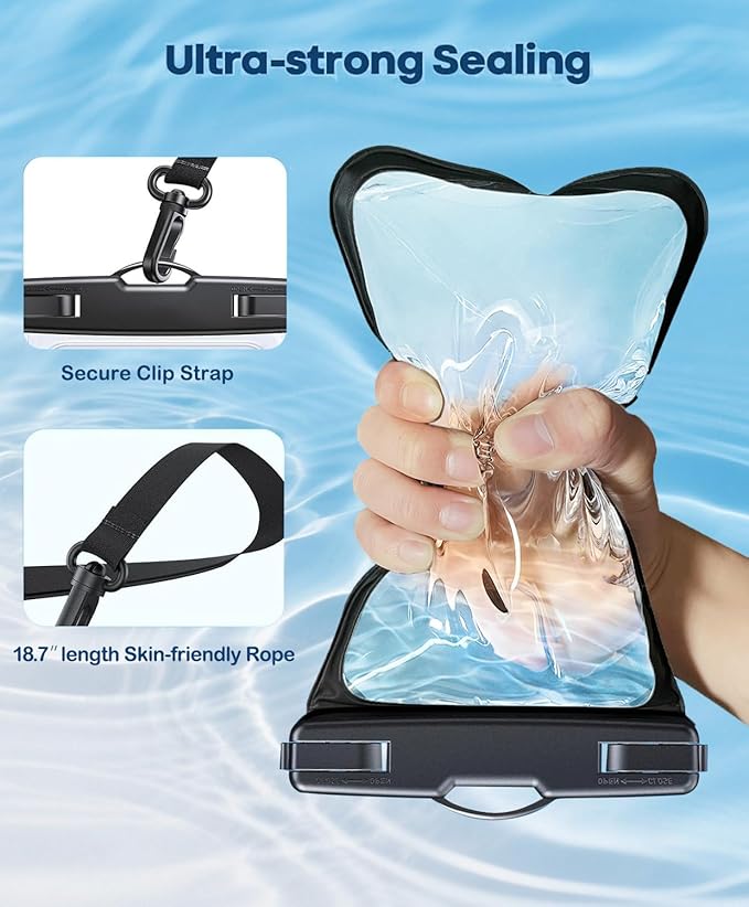 Waterproof Case Compatible with iPhone 14 Pro Max/13/12/11/XR/X/SE/8/7, Galaxy S22/S21 Google up to 7.5" IPX8 Dry Bag Vacation Essentials (Balck-4)