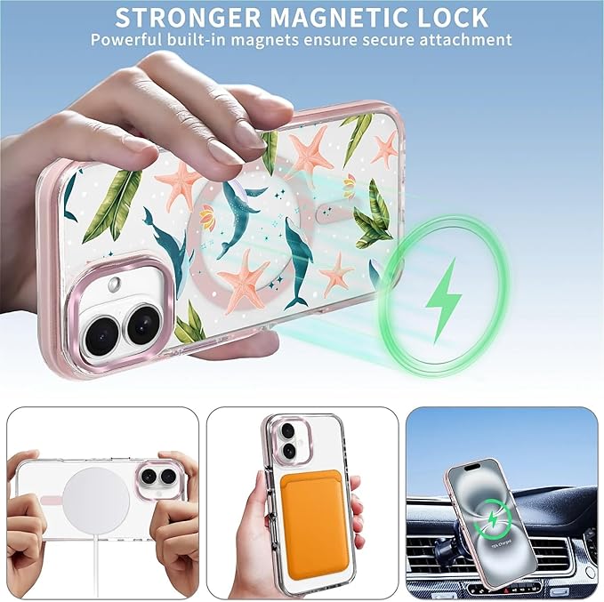 Case for iPhone 16 Plus,[Compatible with MagSafe],Sealife Whale Ocean Wildlife Clear Phone Case Design，for Women Girls Magnetic Clear Cover - Slim, Sleek, & Shockproof Protection