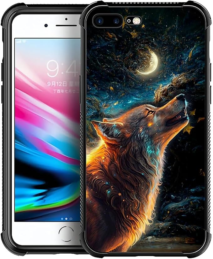 for iPhone 7/8 Case, Star Cave Hungry Wolf Pattern Graphic Design Girl Boy Soft Silicone Hard Acrylic Shock Protection for iPhone 7/8