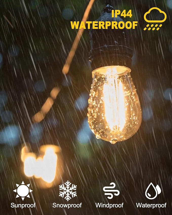 BRIMAX 2W Outdoor String Lights 25FT,Patio Lights Commercial Grade with 8+1 S14 LED Bulbs Shatterproof Waterproof,2700K Warm White E26 Dimmable for Balcony Gazebo Porch Fence Garden Camping